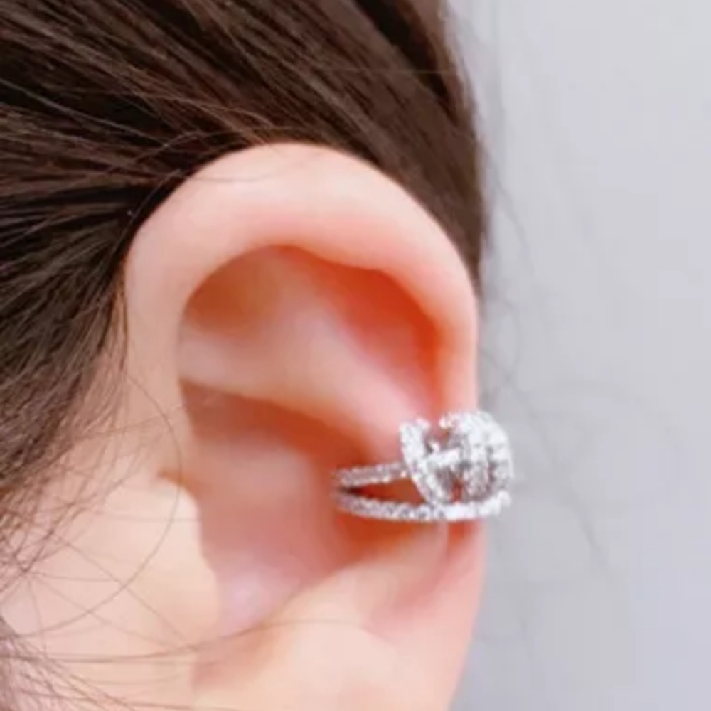 Set White Rhodium micro pave cuff earrings
